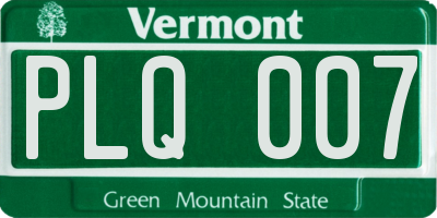 VT license plate PLQ007
