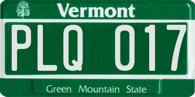 VT license plate PLQ017