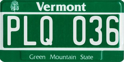 VT license plate PLQ036