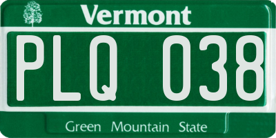 VT license plate PLQ038