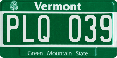 VT license plate PLQ039