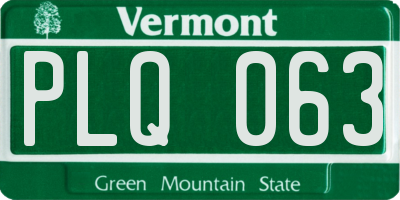 VT license plate PLQ063