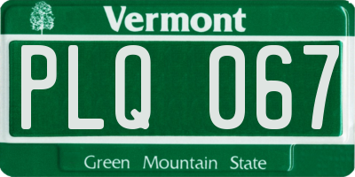VT license plate PLQ067