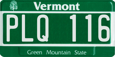 VT license plate PLQ116