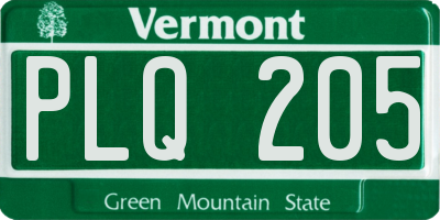 VT license plate PLQ205