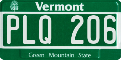 VT license plate PLQ206