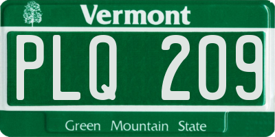 VT license plate PLQ209