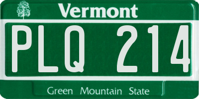 VT license plate PLQ214