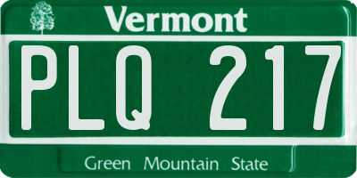VT license plate PLQ217