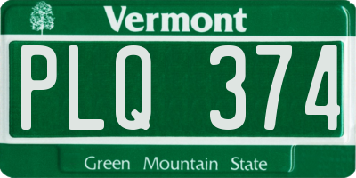 VT license plate PLQ374