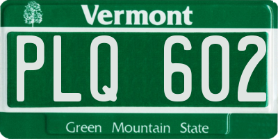 VT license plate PLQ602