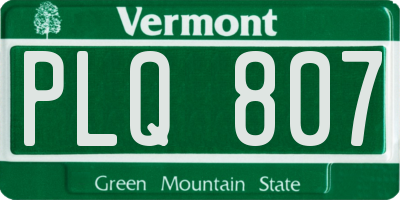 VT license plate PLQ807