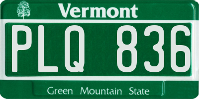 VT license plate PLQ836