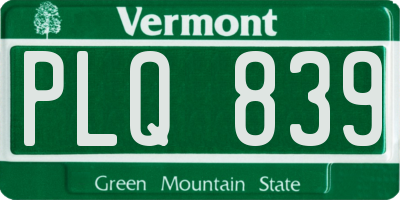 VT license plate PLQ839