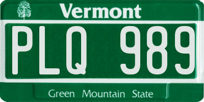 VT license plate PLQ989