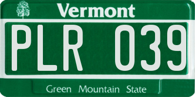 VT license plate PLR039