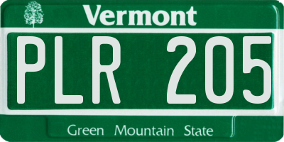 VT license plate PLR205