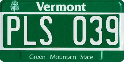 VT license plate PLS039