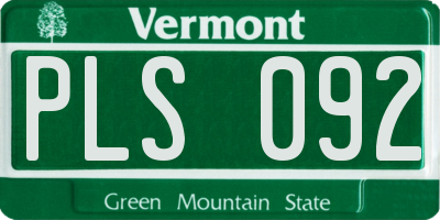 VT license plate PLS092