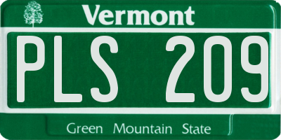 VT license plate PLS209