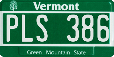 VT license plate PLS386