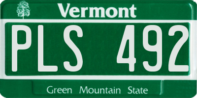 VT license plate PLS492