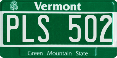 VT license plate PLS502