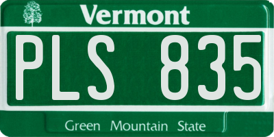 VT license plate PLS835