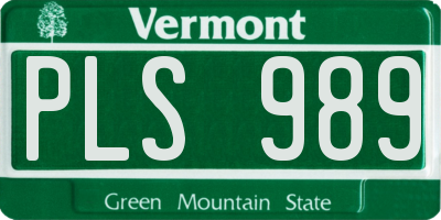 VT license plate PLS989