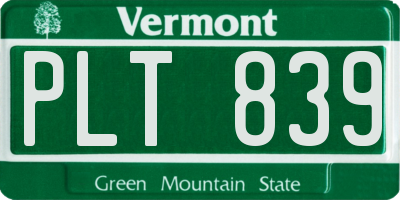 VT license plate PLT839