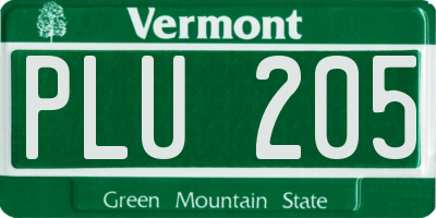 VT license plate PLU205