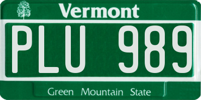 VT license plate PLU989