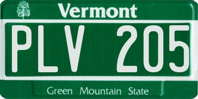VT license plate PLV205