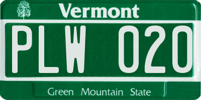 VT license plate PLW020