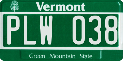 VT license plate PLW038