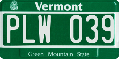 VT license plate PLW039