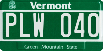 VT license plate PLW040