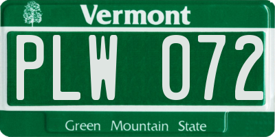 VT license plate PLW072
