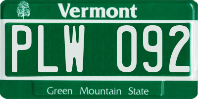 VT license plate PLW092