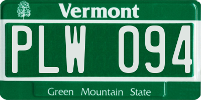 VT license plate PLW094
