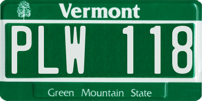 VT license plate PLW118
