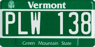 VT license plate PLW138