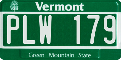 VT license plate PLW179