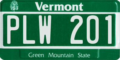 VT license plate PLW201