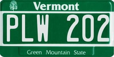 VT license plate PLW202
