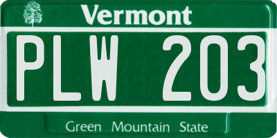 VT license plate PLW203