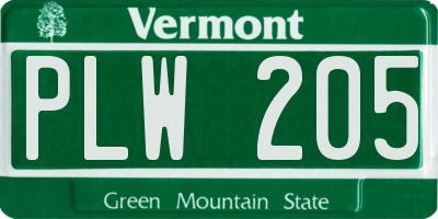 VT license plate PLW205