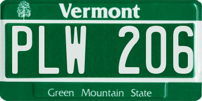 VT license plate PLW206