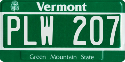 VT license plate PLW207