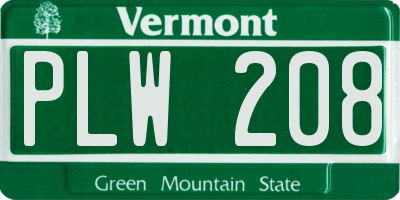 VT license plate PLW208